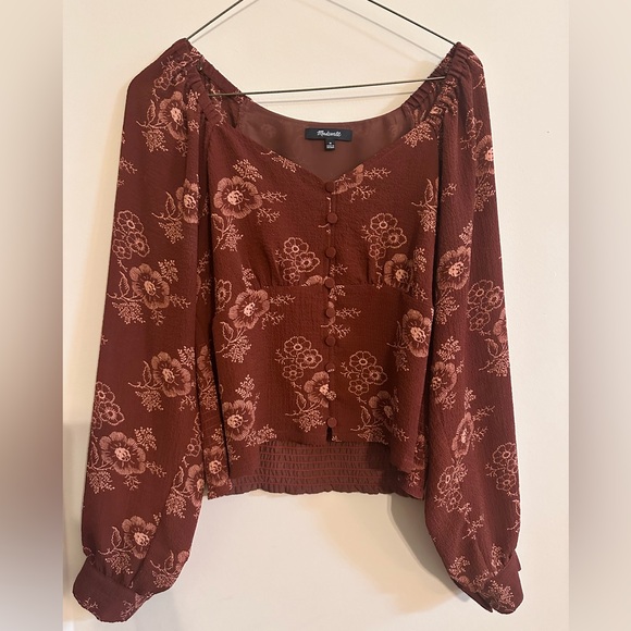 MADEWELL Preston Puff-Sleeve Top in Letterpress Floral STAINED MAHOGANY MEDIUM - Picture 4 of 9